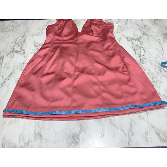 Anthropologie Sleeveless Plunge Satin Mini Dress Womens US Size 12 Pockets Pink - Picture 7 of 11